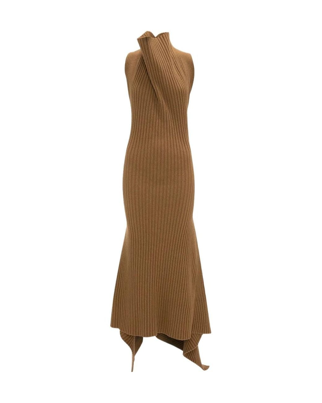 Victoria Beckham Brown Ribbed Draped Midi Dress