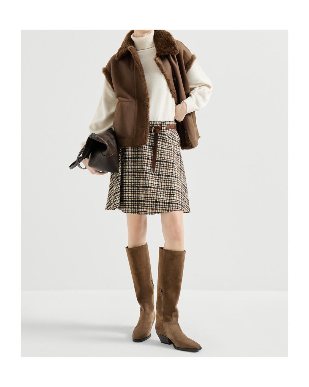 Brunello Cucinelli Natural Comfort Checked Wool And Alpaca Mini Circle Skirt