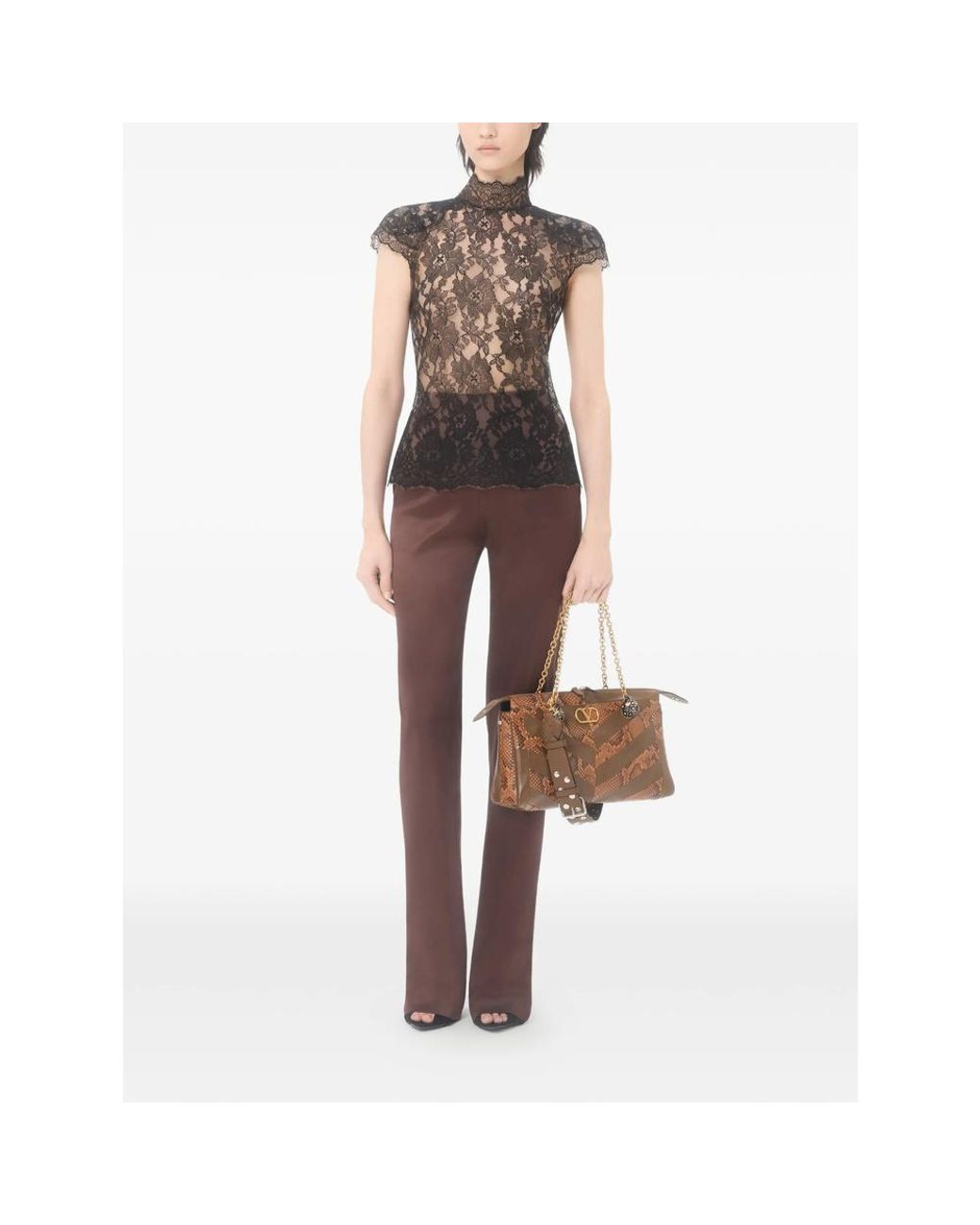 Valentino Black Floral Lace Short-Sleeved Top
