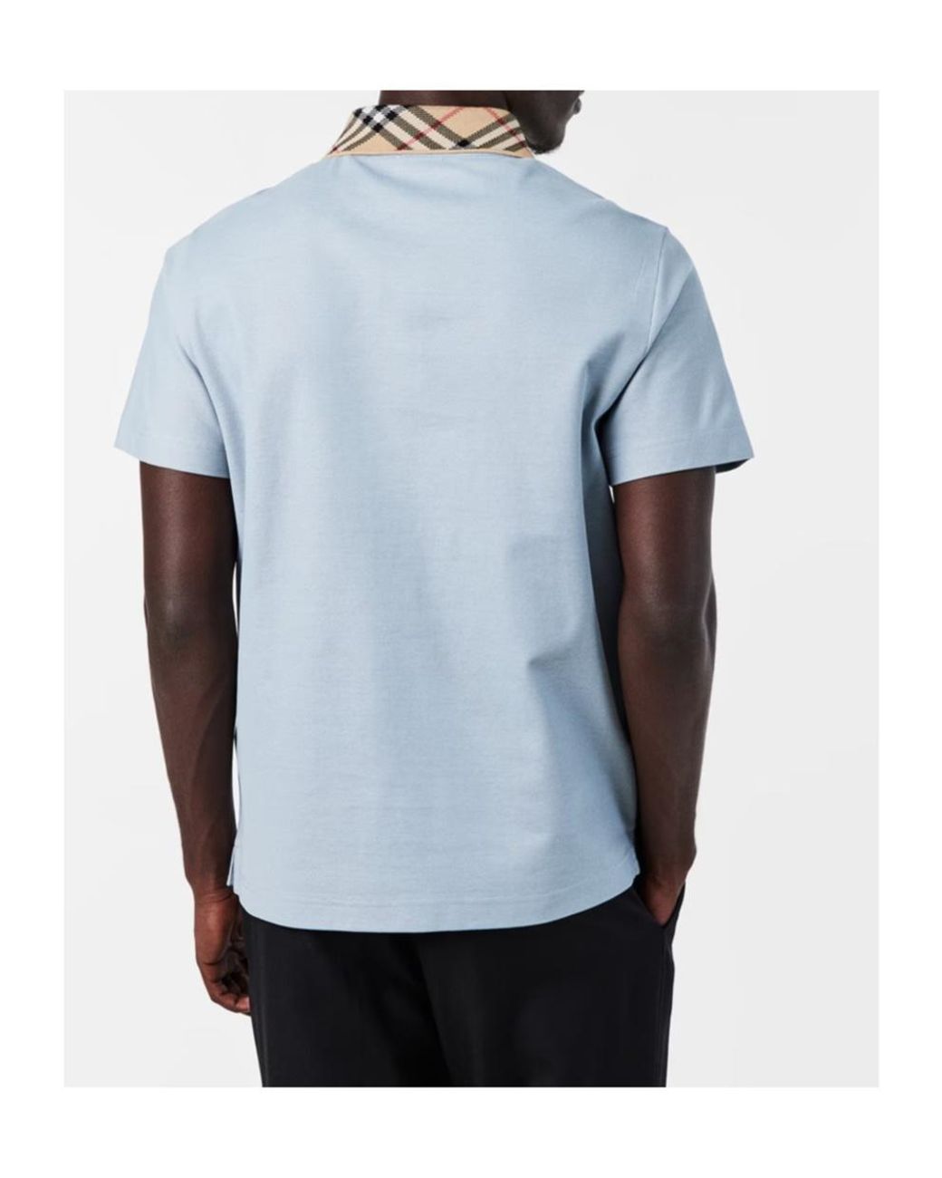 Burberry Blue Plaid Collar Polo Shirt for men