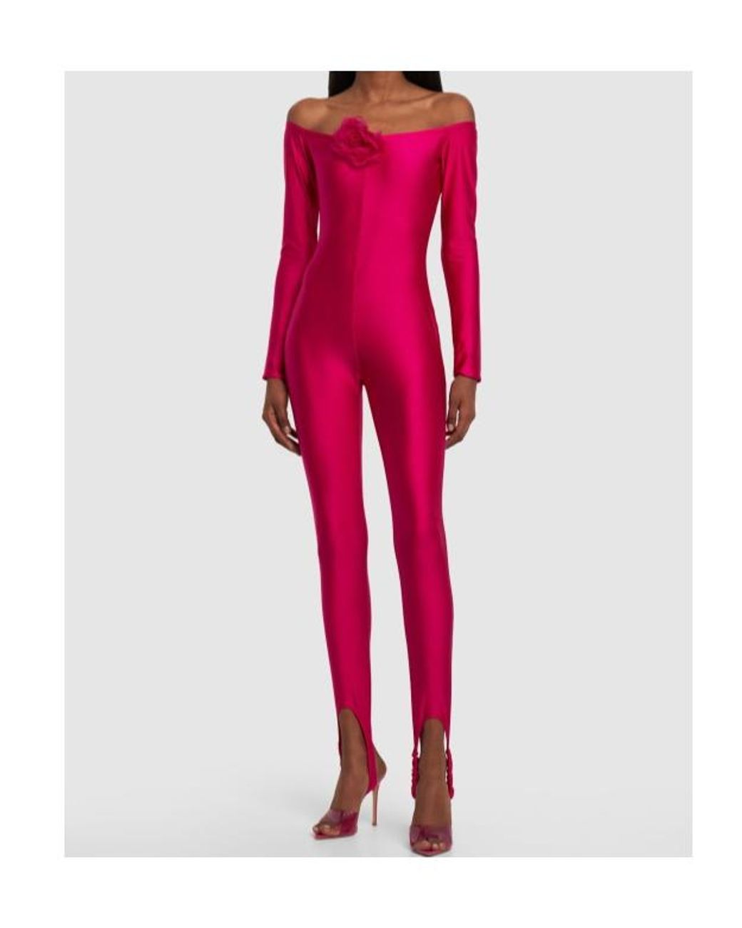 GIUSEPPE DI MORABITO Pink Shiny Elastic Knit Jumpsuit