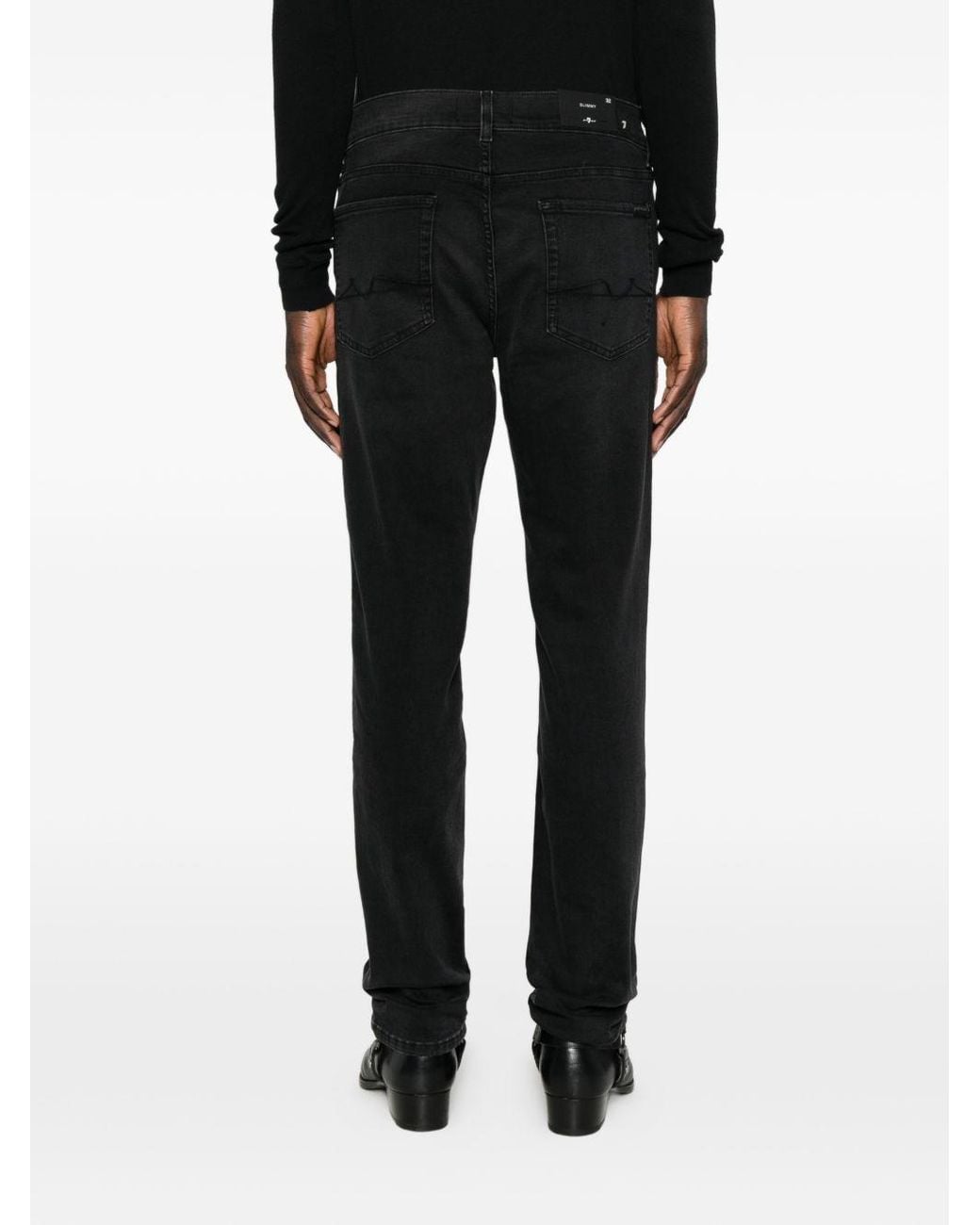 7 For All Mankind Black Slim Straight Faded Jeans for men