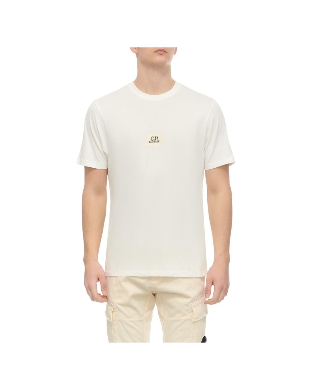 C P Company White Logo-Patch Cotton T-Shirt for men