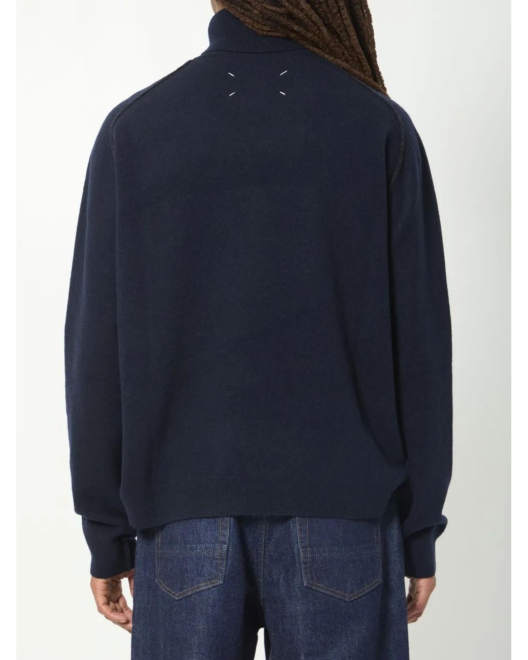 Maison Margiela Blue Minimalist Crew Neck Wool Sweater for men