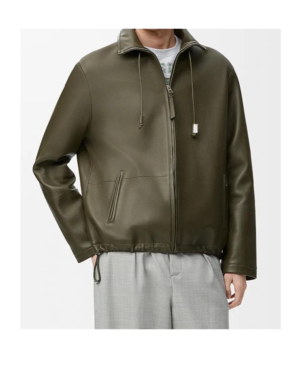 Loewe Green Long-Sleeved Leather Jacket for men