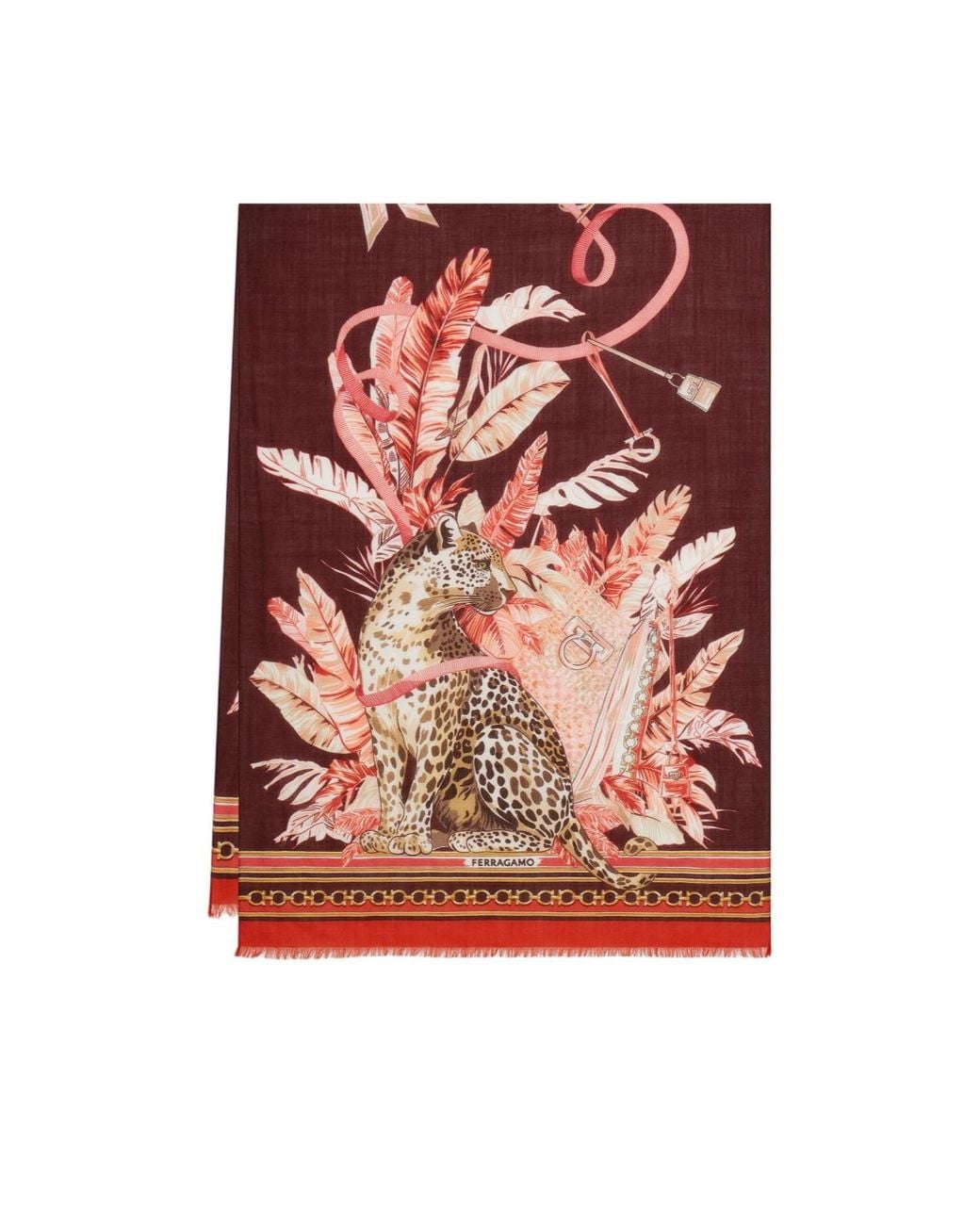Ferragamo Red Ferragamo Feline Printed Scarf