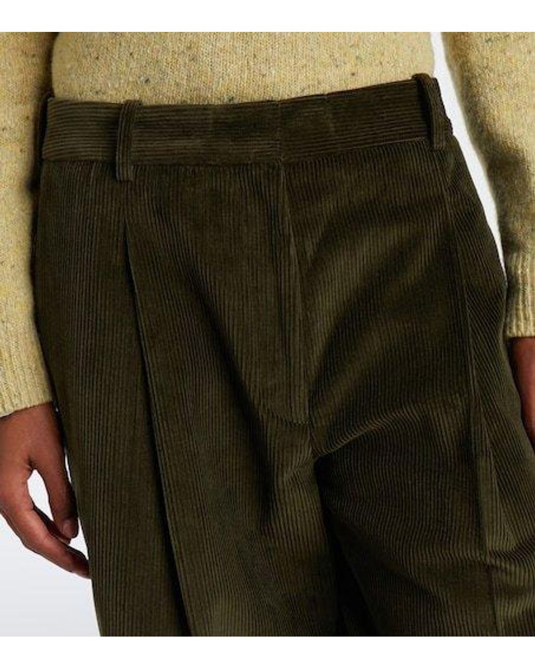 Rohe Gray Pleated Cotton Corduroy Wide-Leg Pants