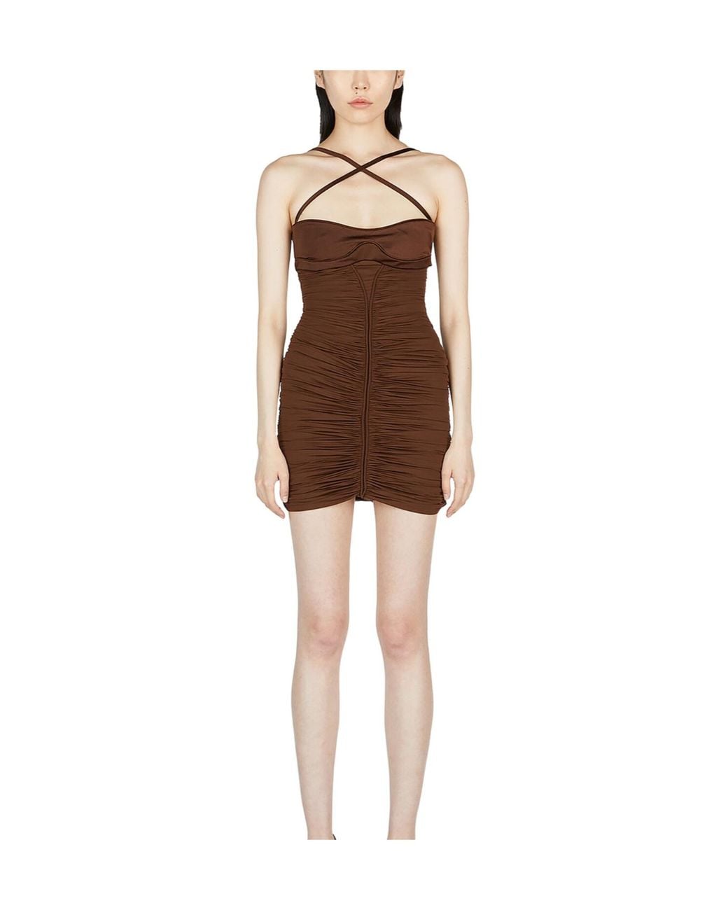 Mugler Brown ミュグレー カットアウト シャーリング パーティー ミニドレス