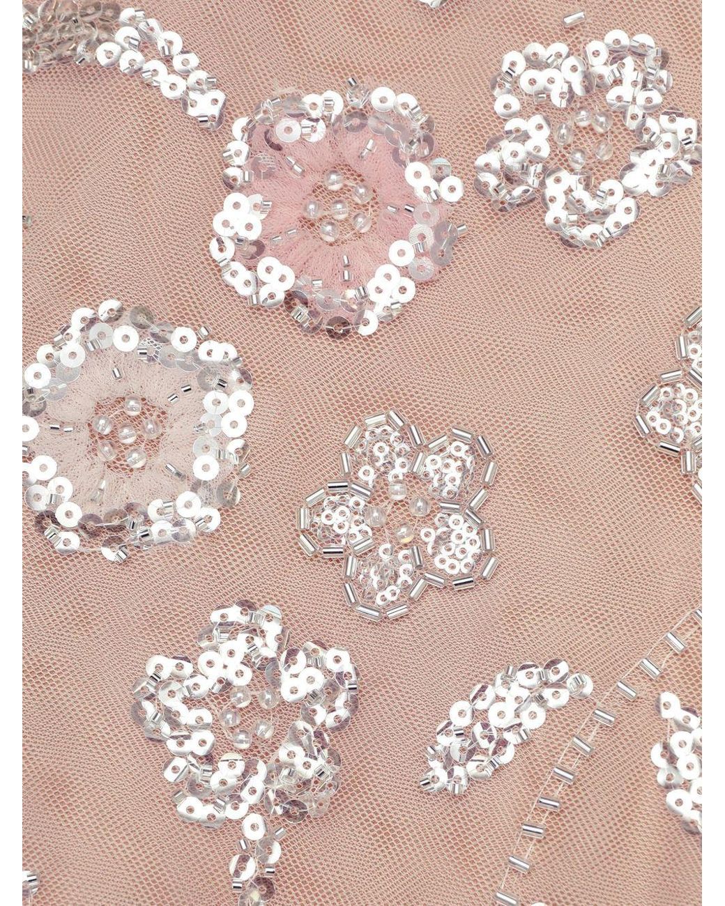 Self-Portrait Natural Flower Sequin Embellished Midi Dress