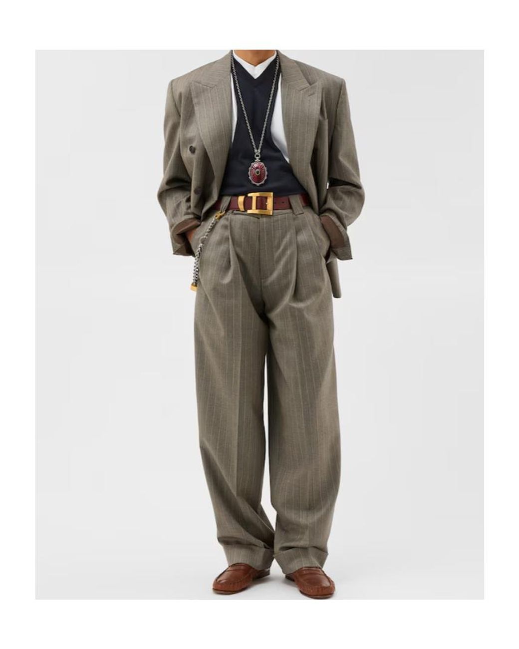 Versace Green Pinstripe Boxy Blazer for men
