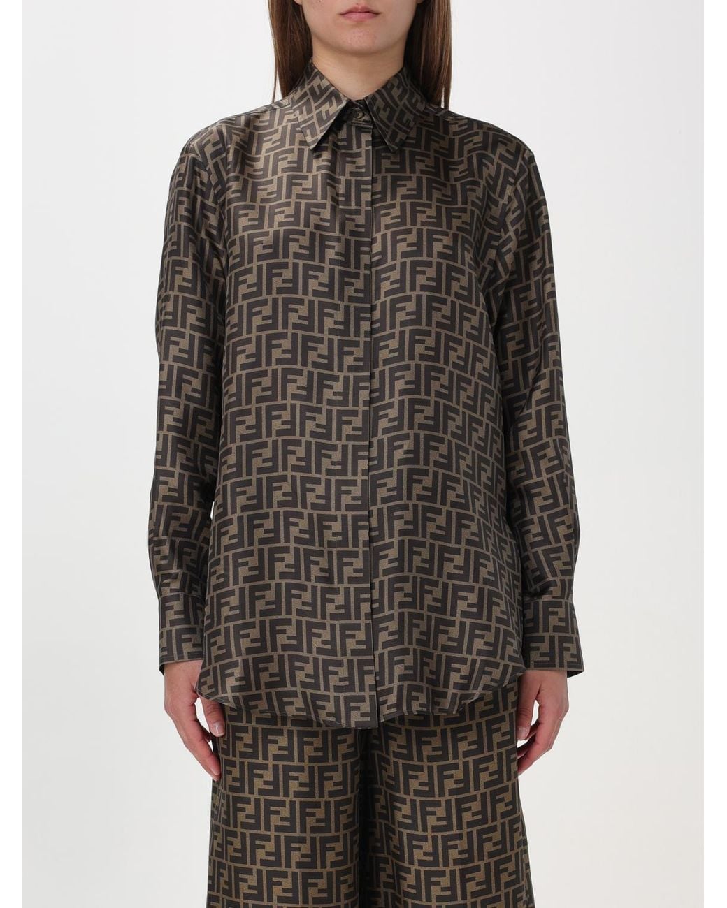Fendi Brown Ff Silk Shirt