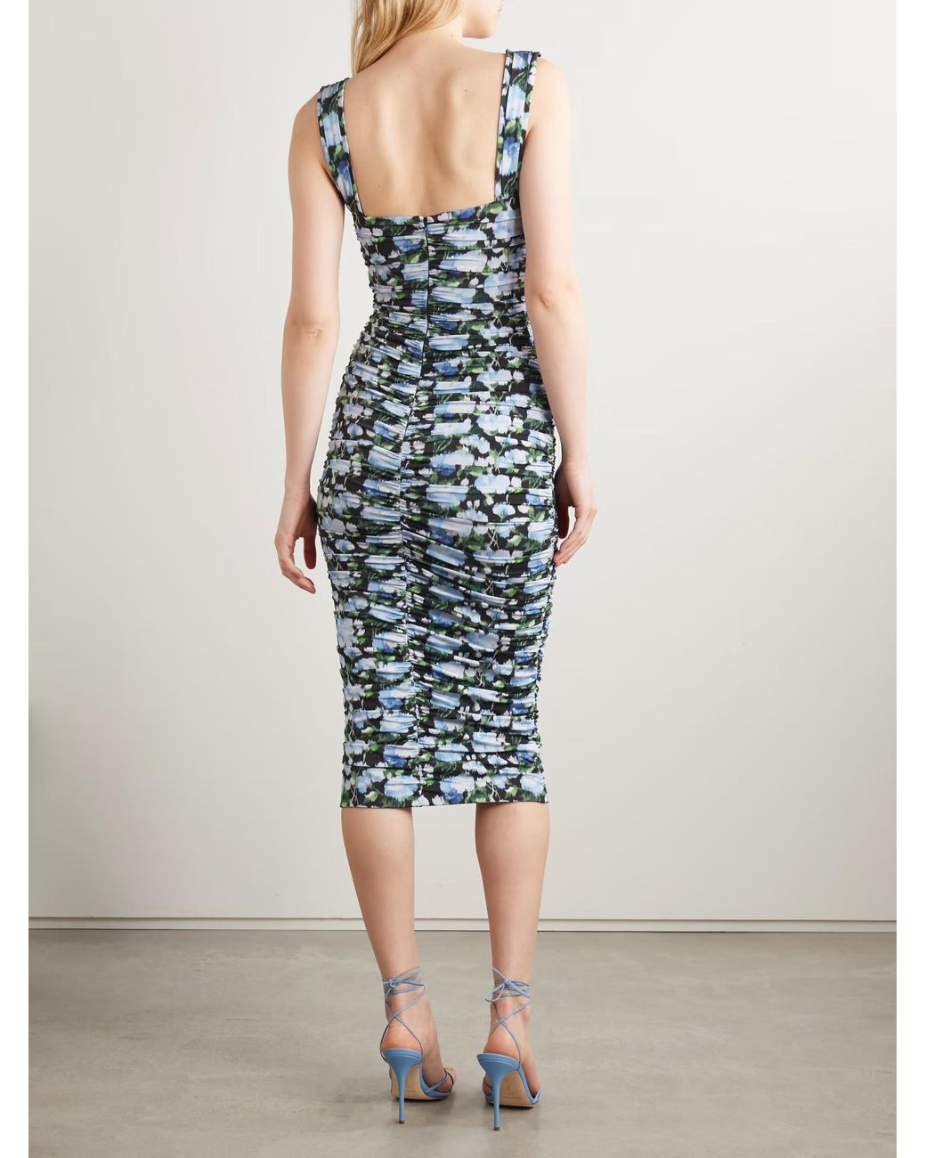 Carolina Herrera Blue Pleated Print Dress