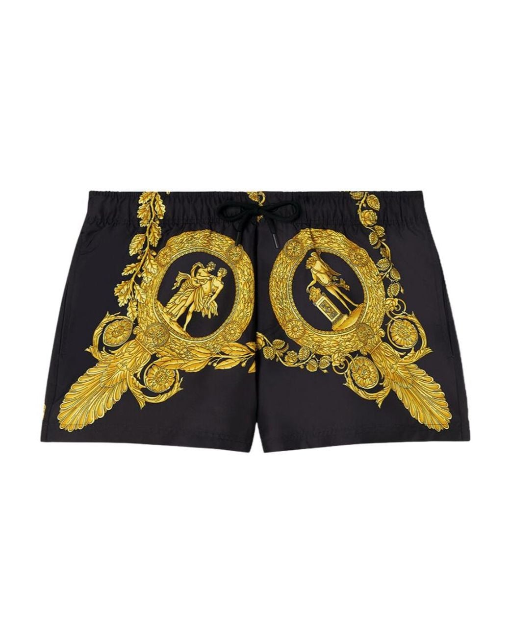 Versace Yellow Baroque-Print Swim Shorts for men