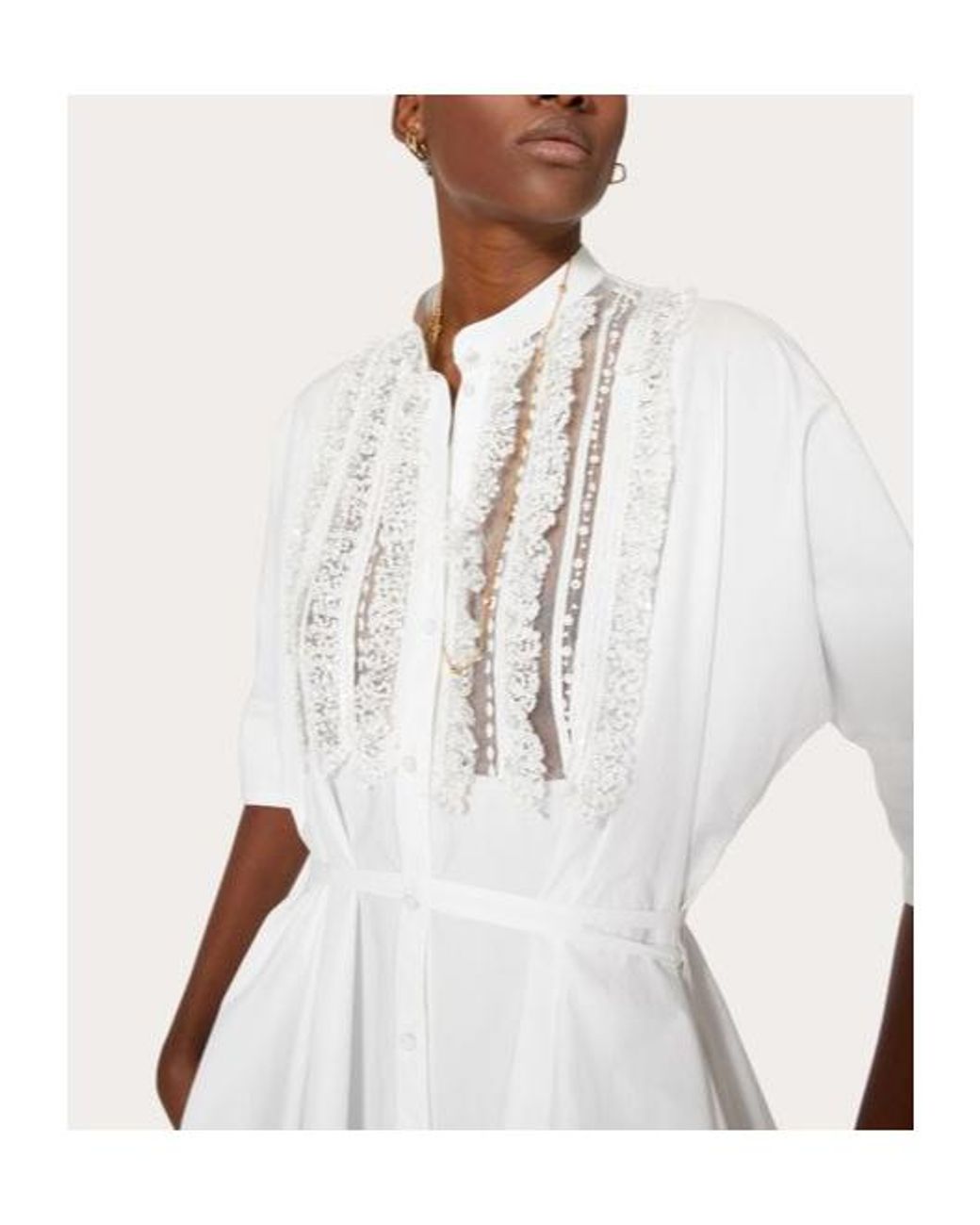 Valentino White Embroidered Cotton Popeline Dress