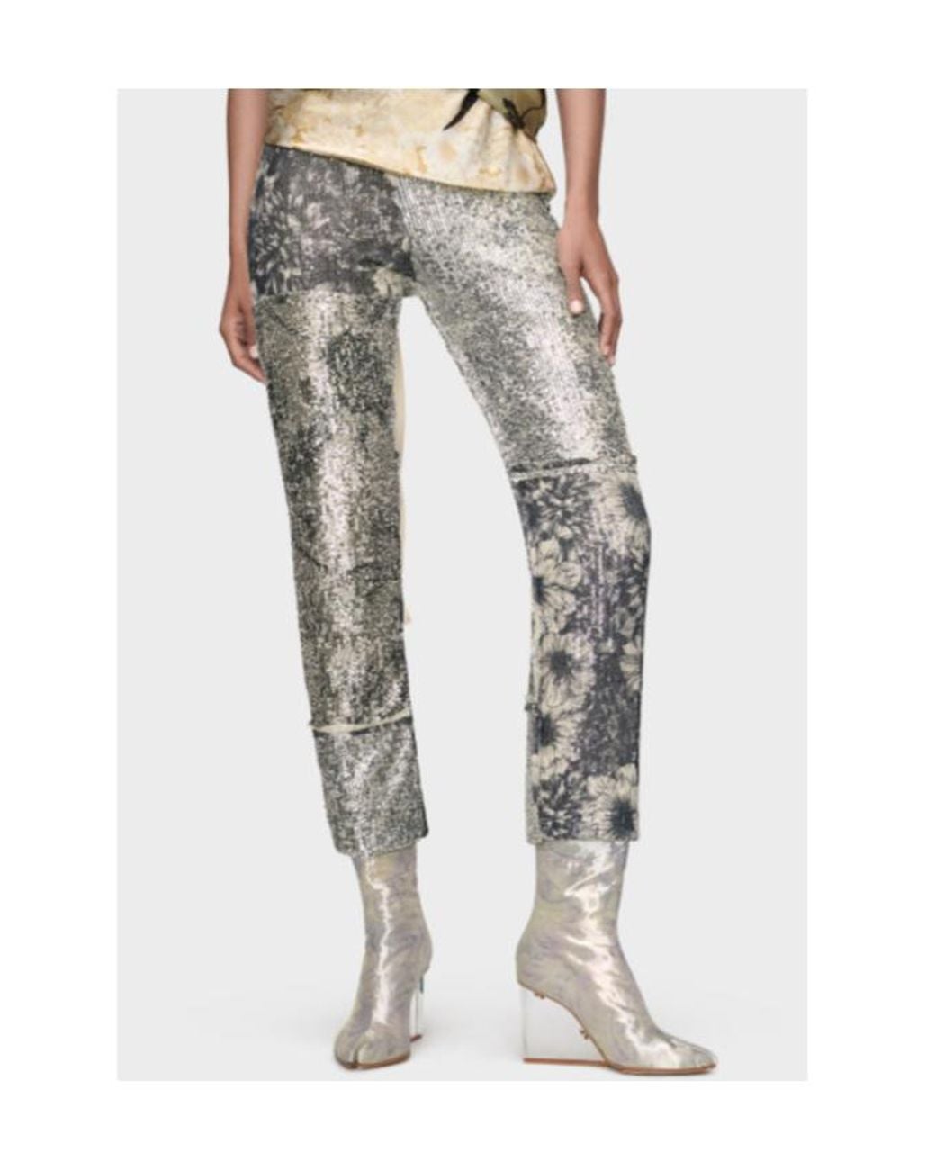 Maison Margiela Gray Floral Sequin Embellished Patchwork Trousers