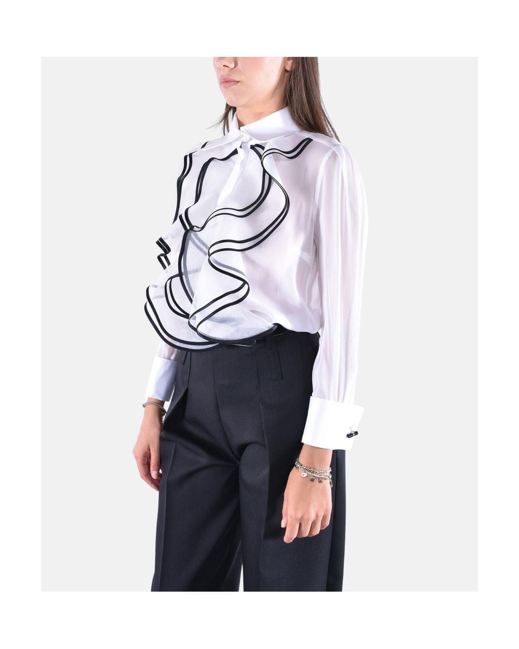 Elisabetta Franchi Gray Ruffled Trim Shirt