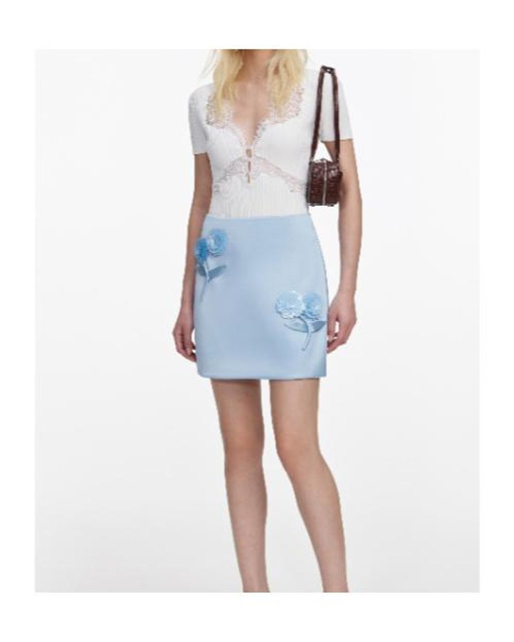 Self-Portrait Blue Floral Appliqué Mini Skirt