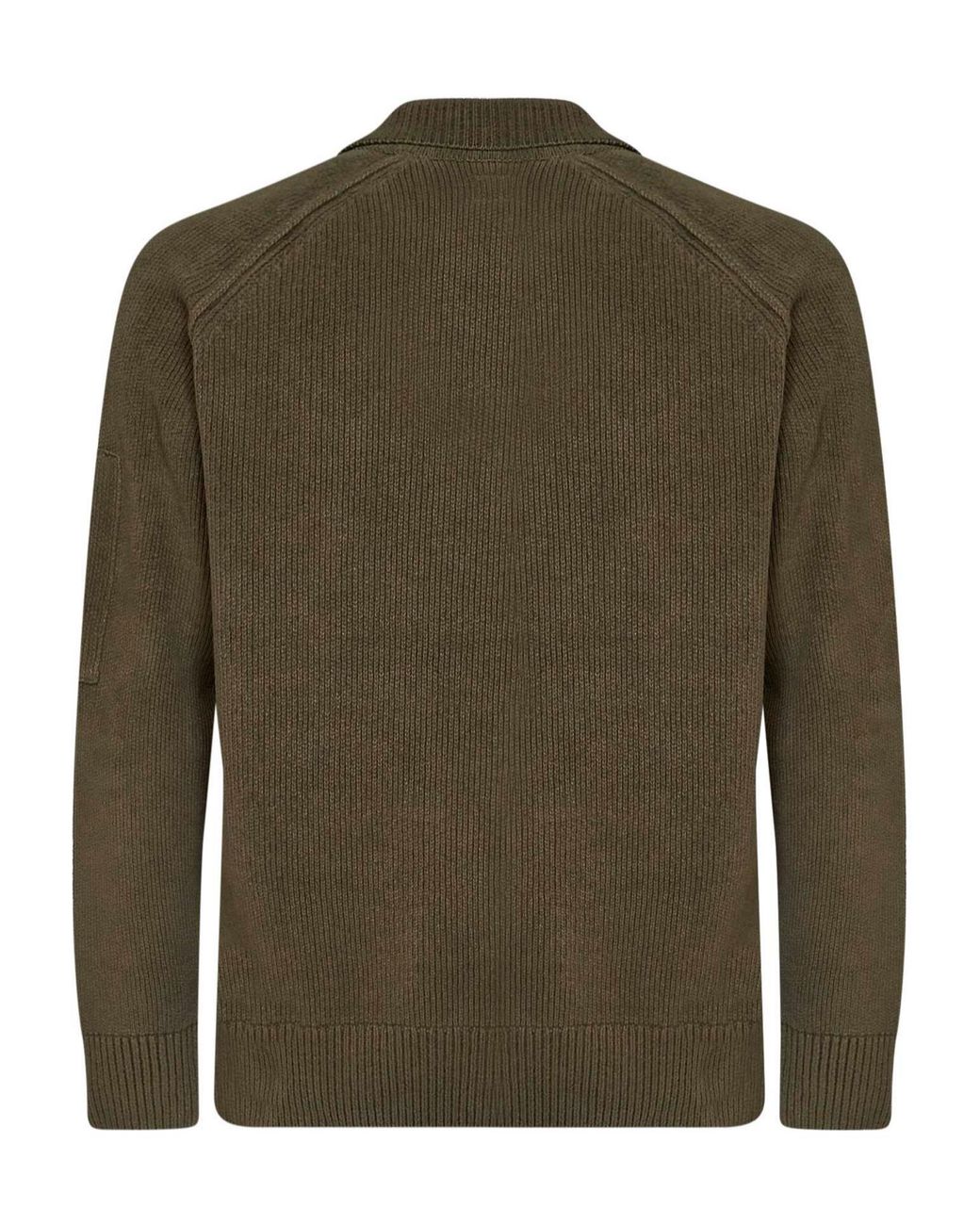C P Company Green Long-Sleeved Knitted Polo Shirt for men