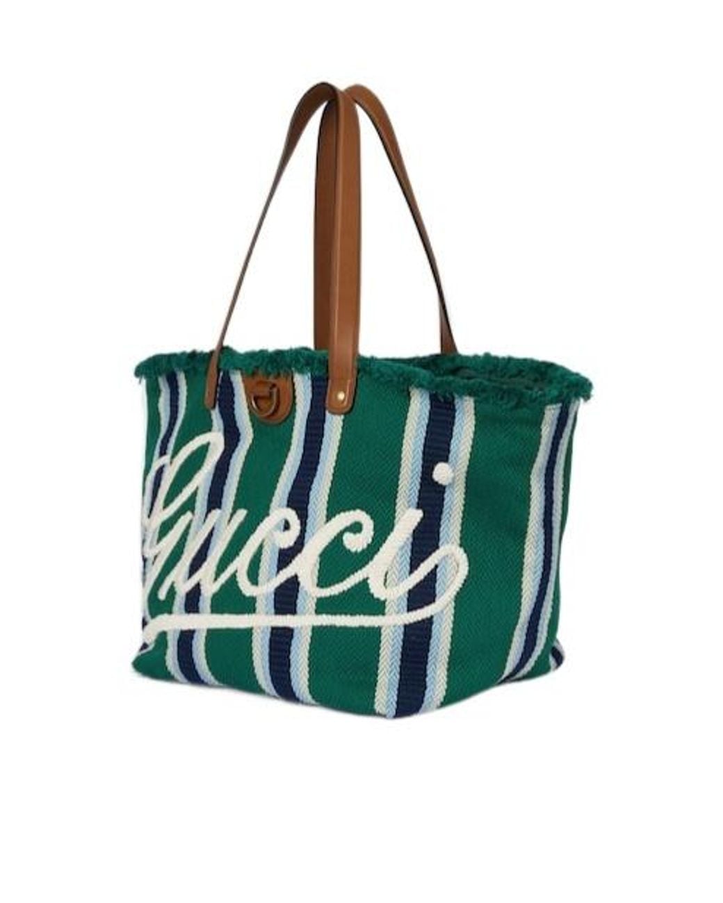 Gucci Green Medium Embroidered Canvas Tote Bag for men