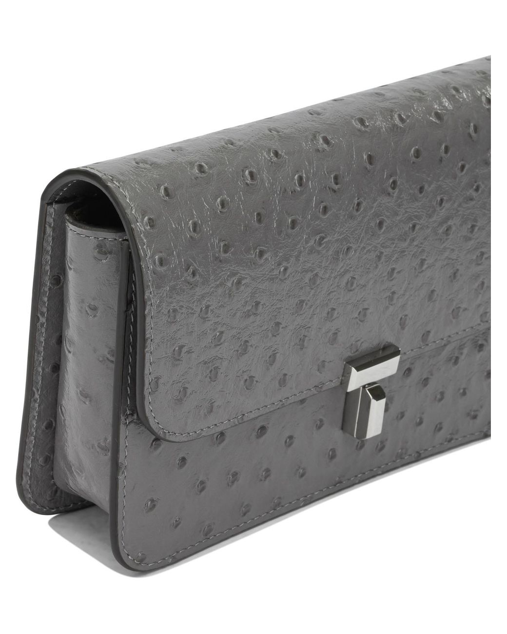 Totême  Gray T-Lock Ostrich-Effect Crossbody Bag