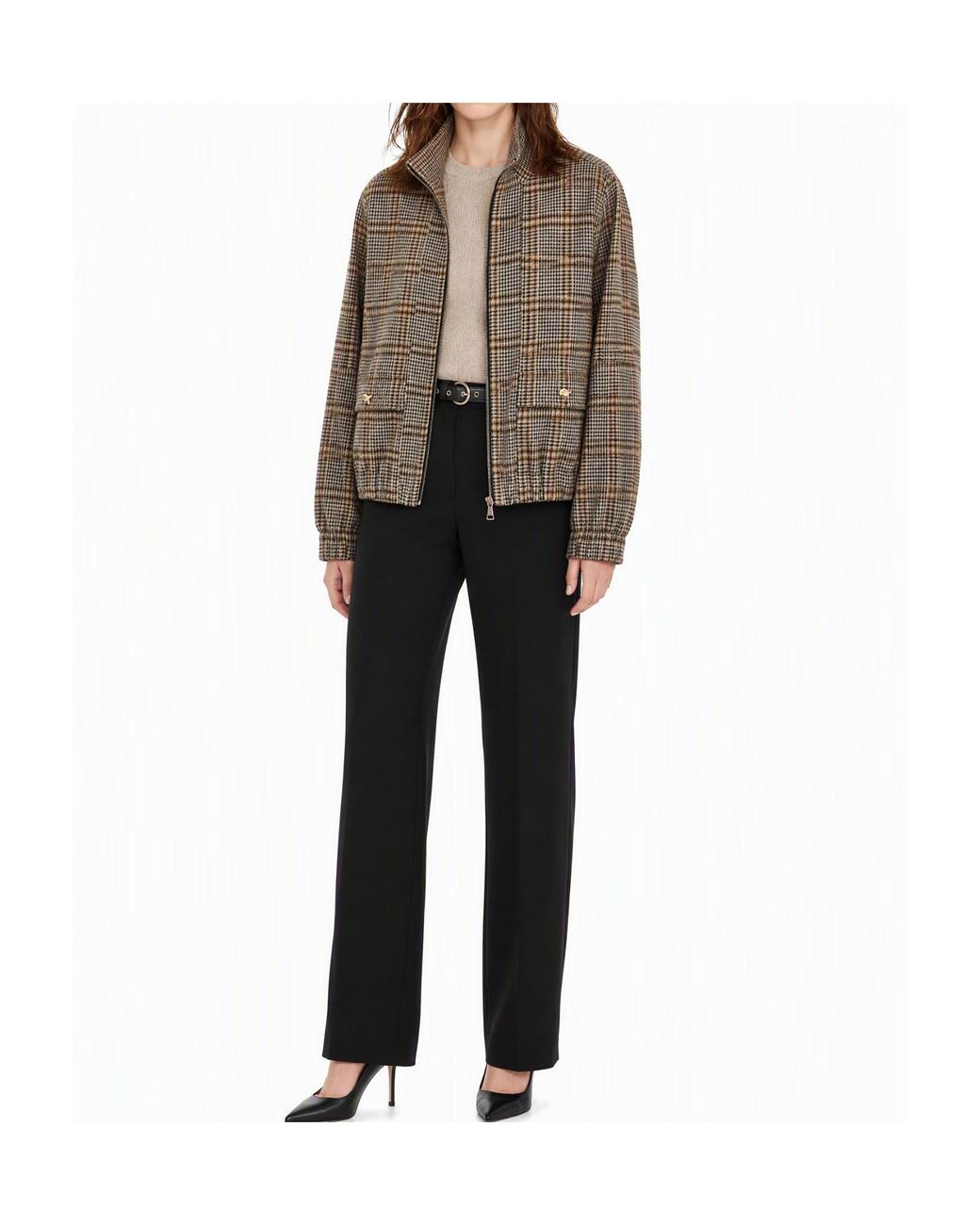 Fabiana Filippi Gray Check-Pattern Zipped Bomber Jacket
