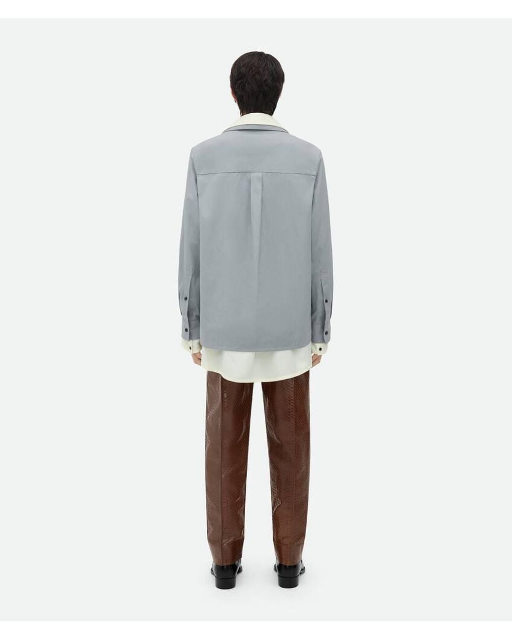 Bottega Veneta Gray Double Layer Long-Sleeved Shirt for men