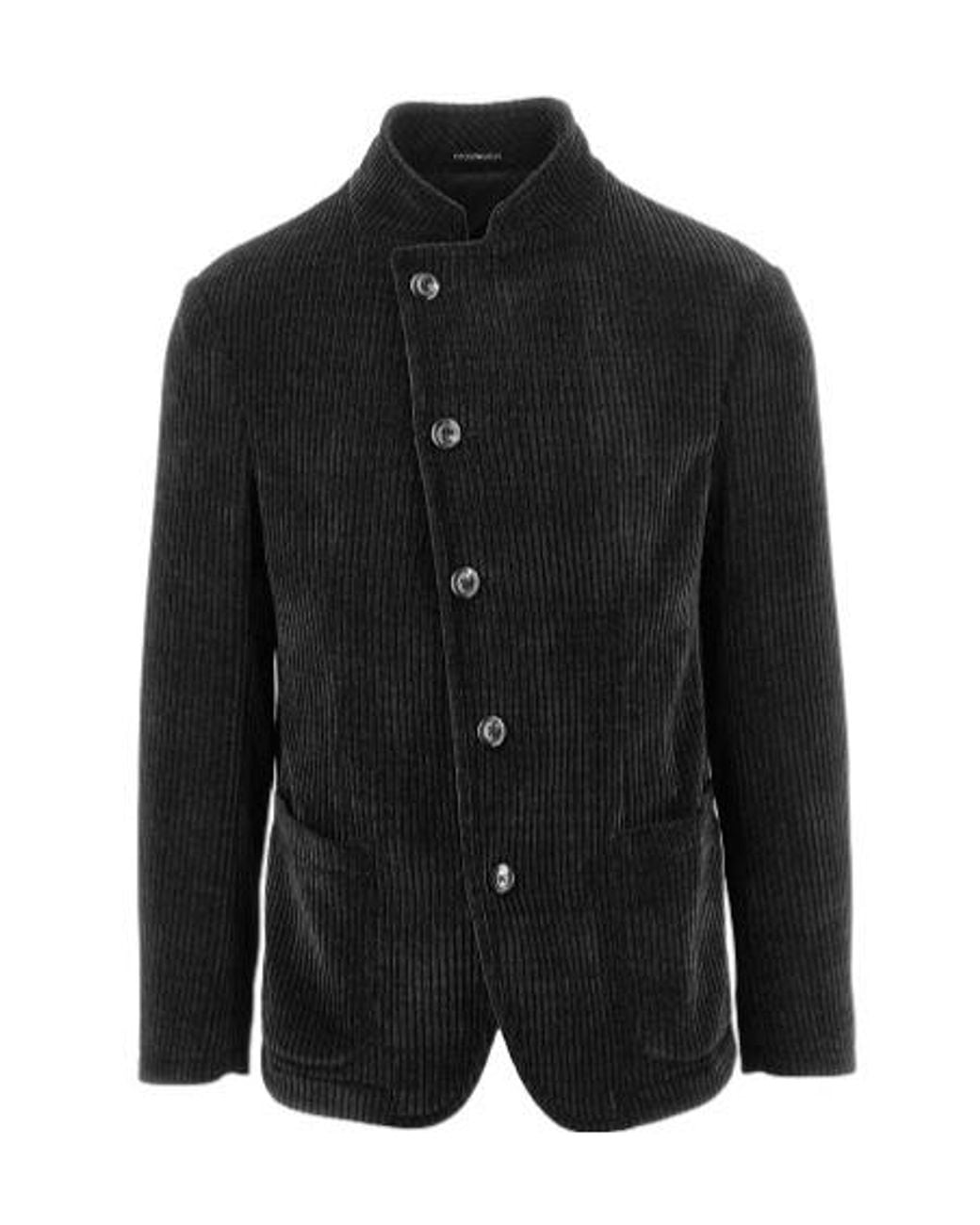 Emporio Armani Black Stand-Collar Corduroy Jacket for men