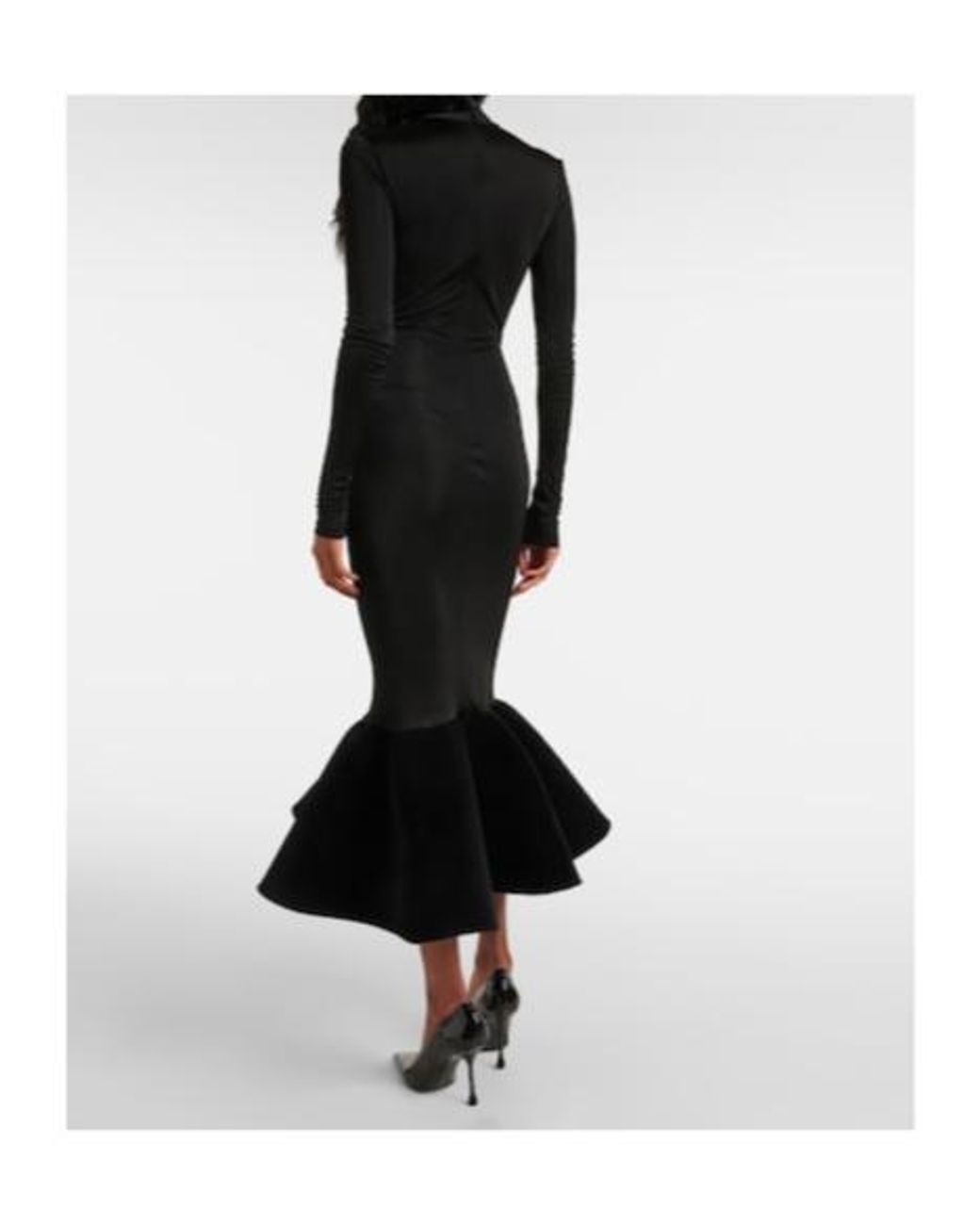 David Koma Black Flounced Jersey Midi Dress