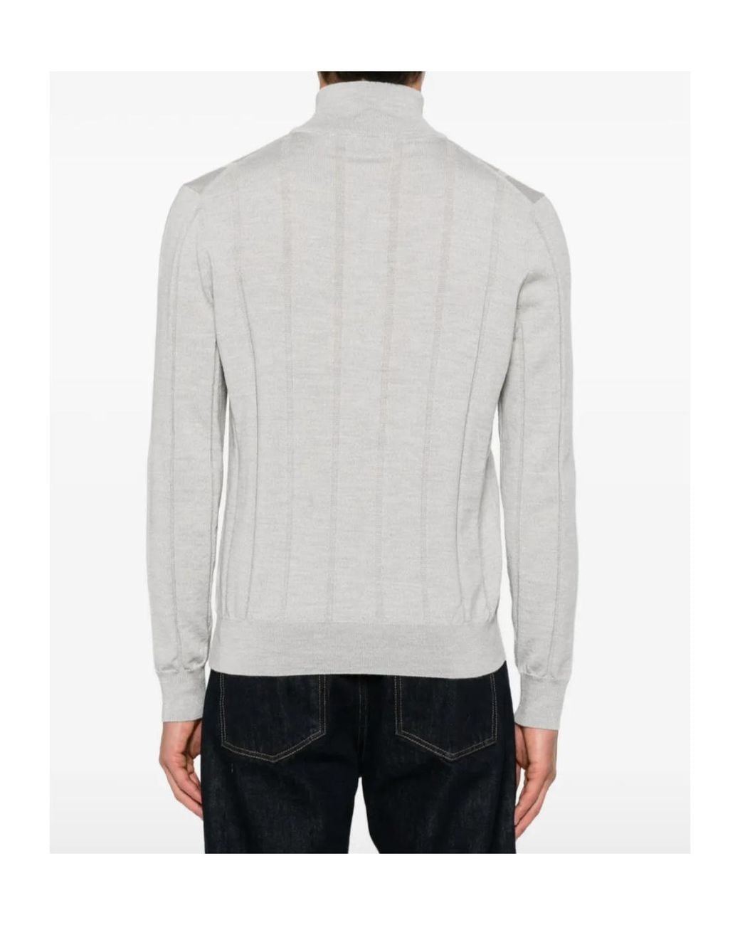 Canali White Ribbed-Knit Quarter-Zip Sweater for men