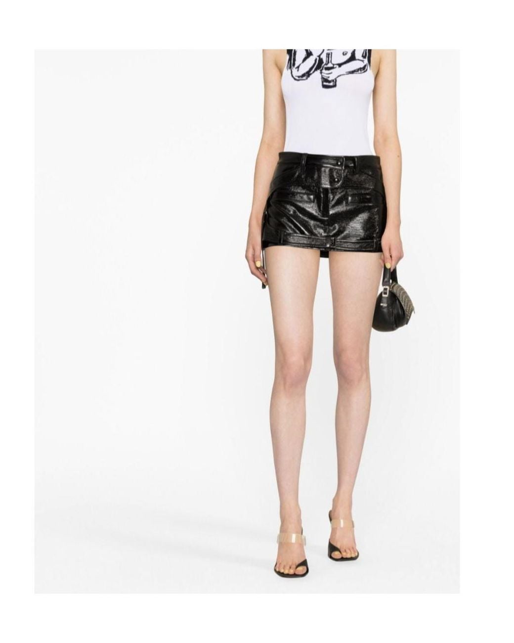 Courreges Black Tie-Detail Patent Miniskirt
