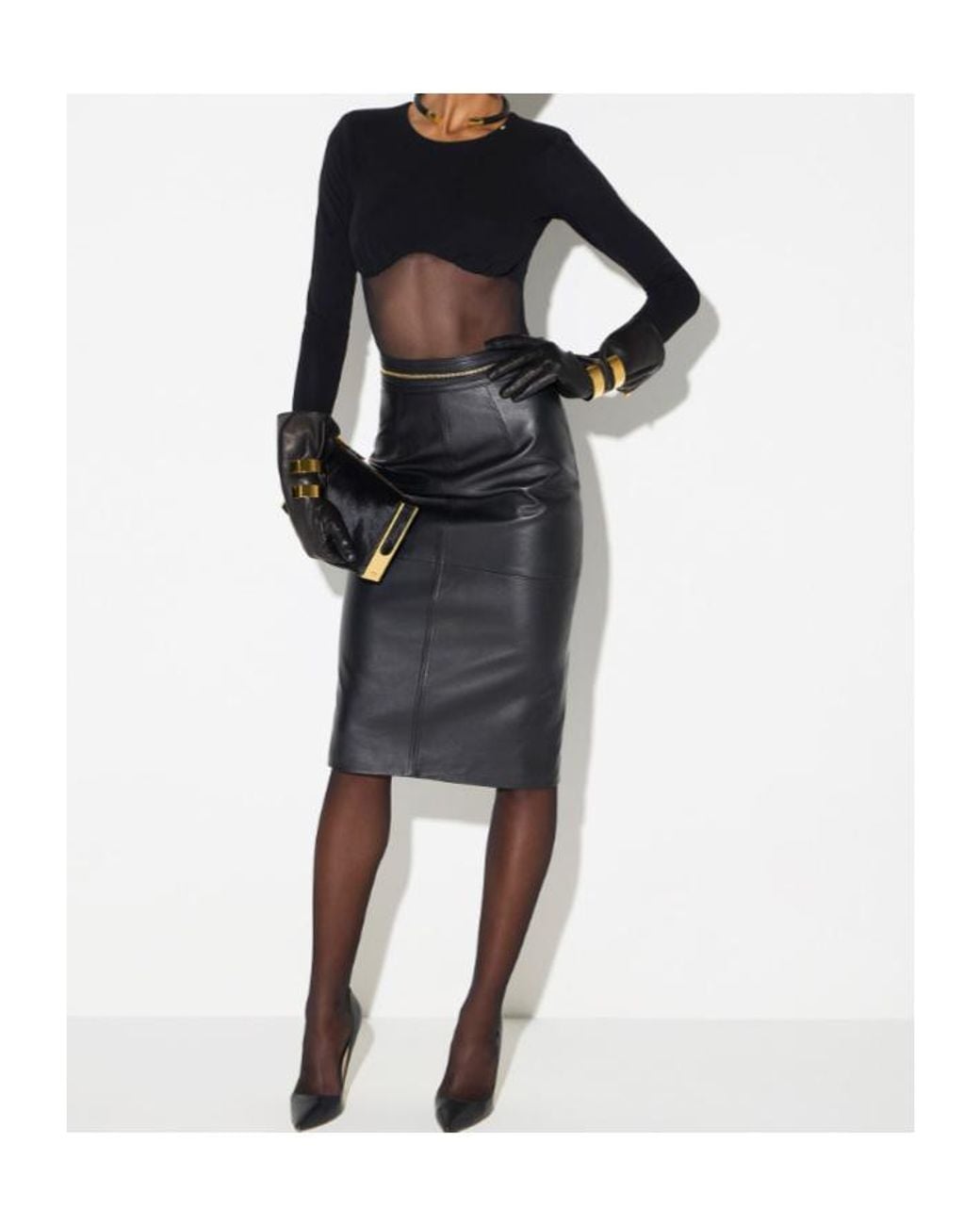 Elisabetta Franchi Gray Zip-Detail Leather Skirt
