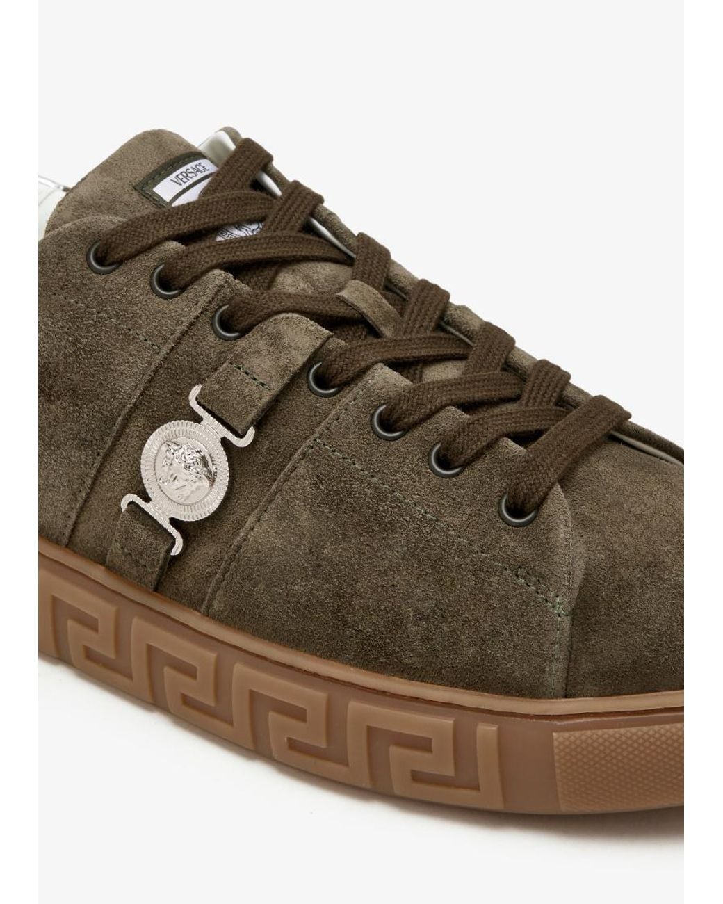 Versace Brown Greca Embellished Lace-Up Sneakers for men