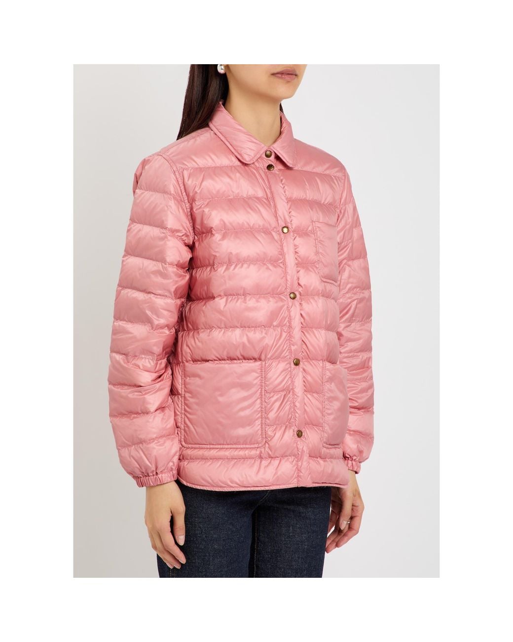 Moncler Pink Collared Shirt-Style Lightweight Down Jacket