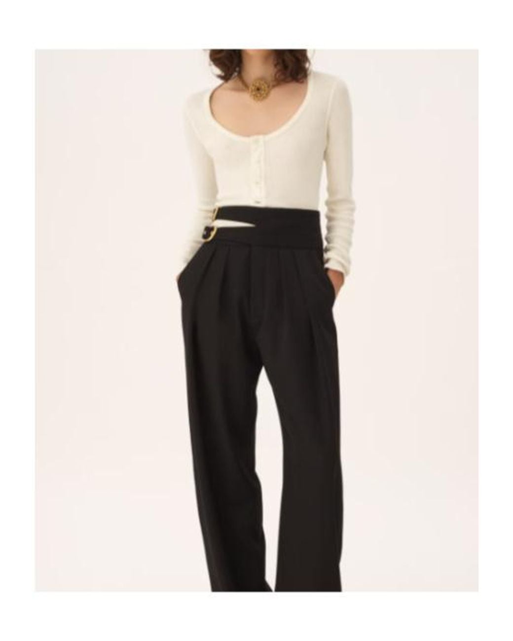 Chloé White Chloé Scoop-Neck Henley Sweater