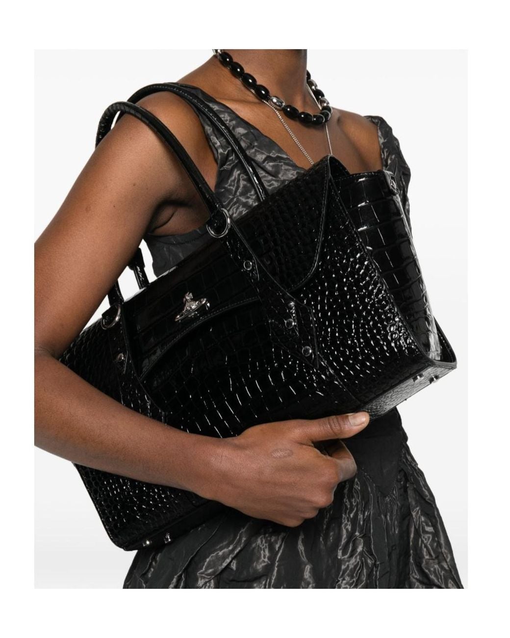 Vivienne Westwood Black Textured Flap Shoulder Bag