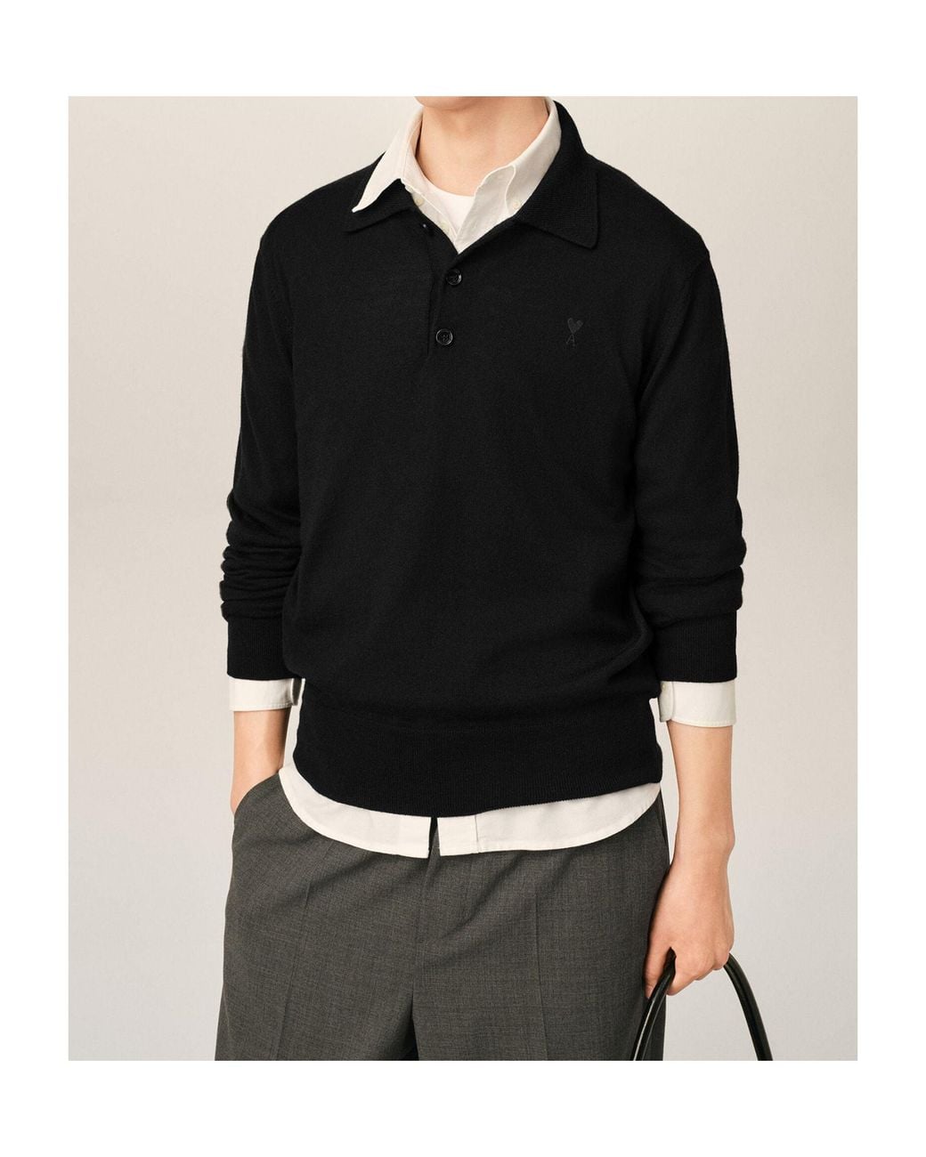 AMI Black Ami Ami De Coeur Polo Shirt for men