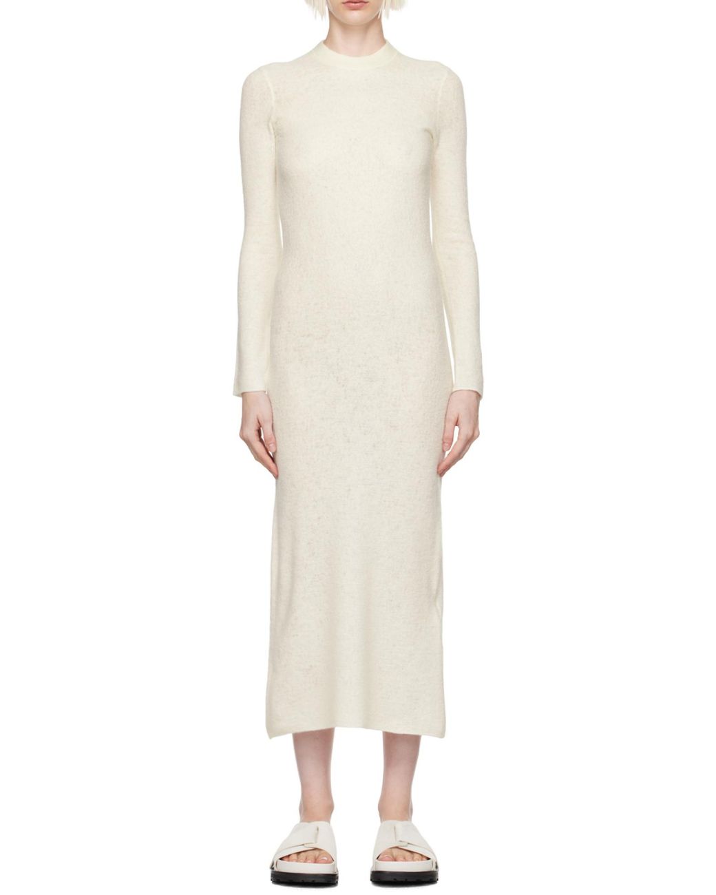Jil Sander White Crewneck Knitted Maxi Dress