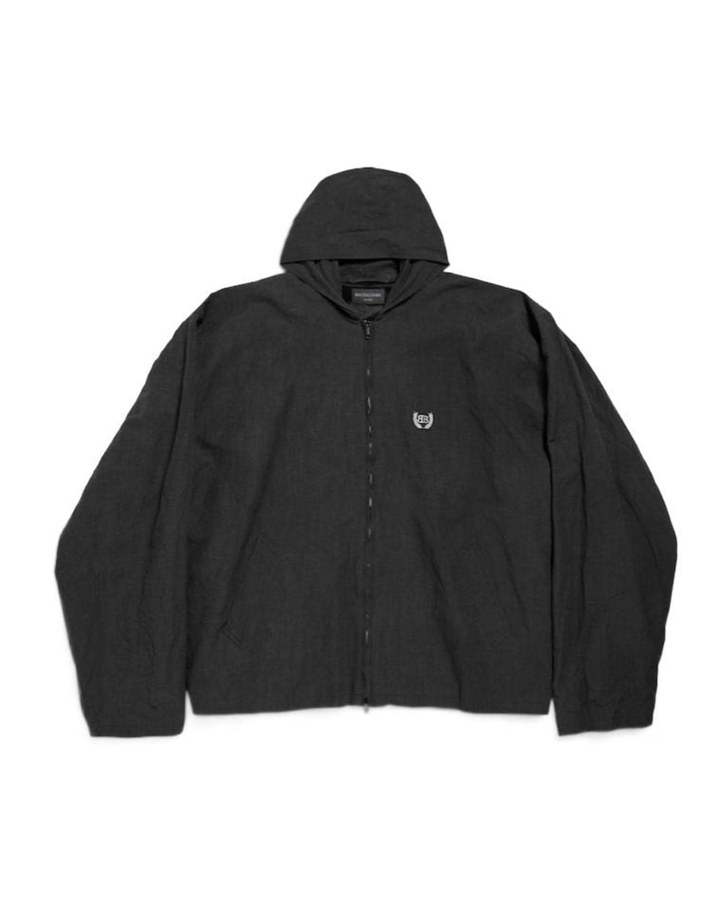 Balenciaga Black Logo Embroidered Zip-Up Hooded Jacket for men