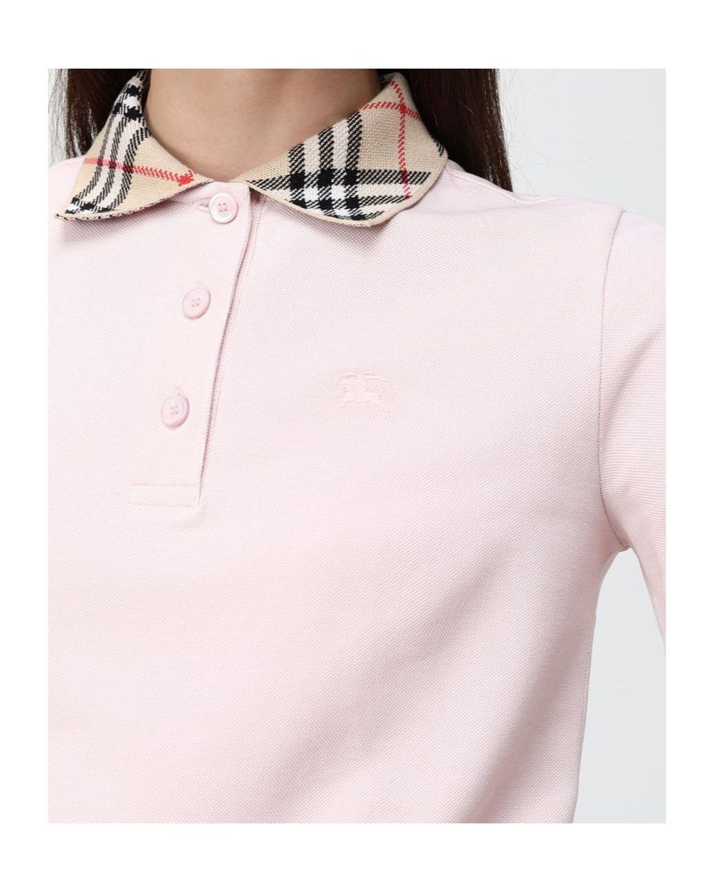 Burberry Pink Ekd Embroidered Checked Collar Polo Shirt