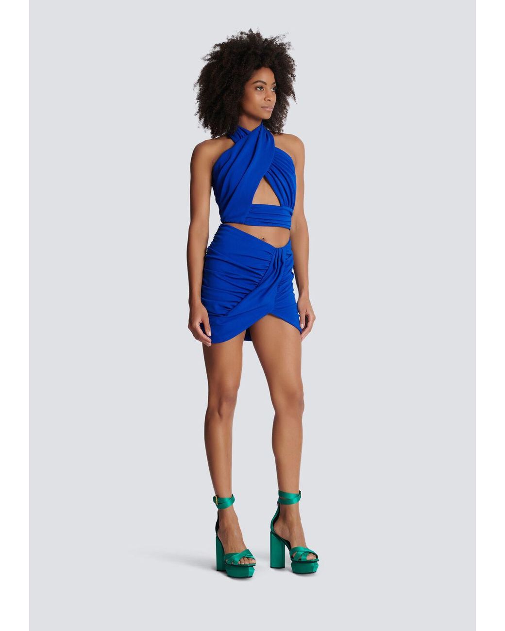 Balmain Blue Draped Jersey Skirt