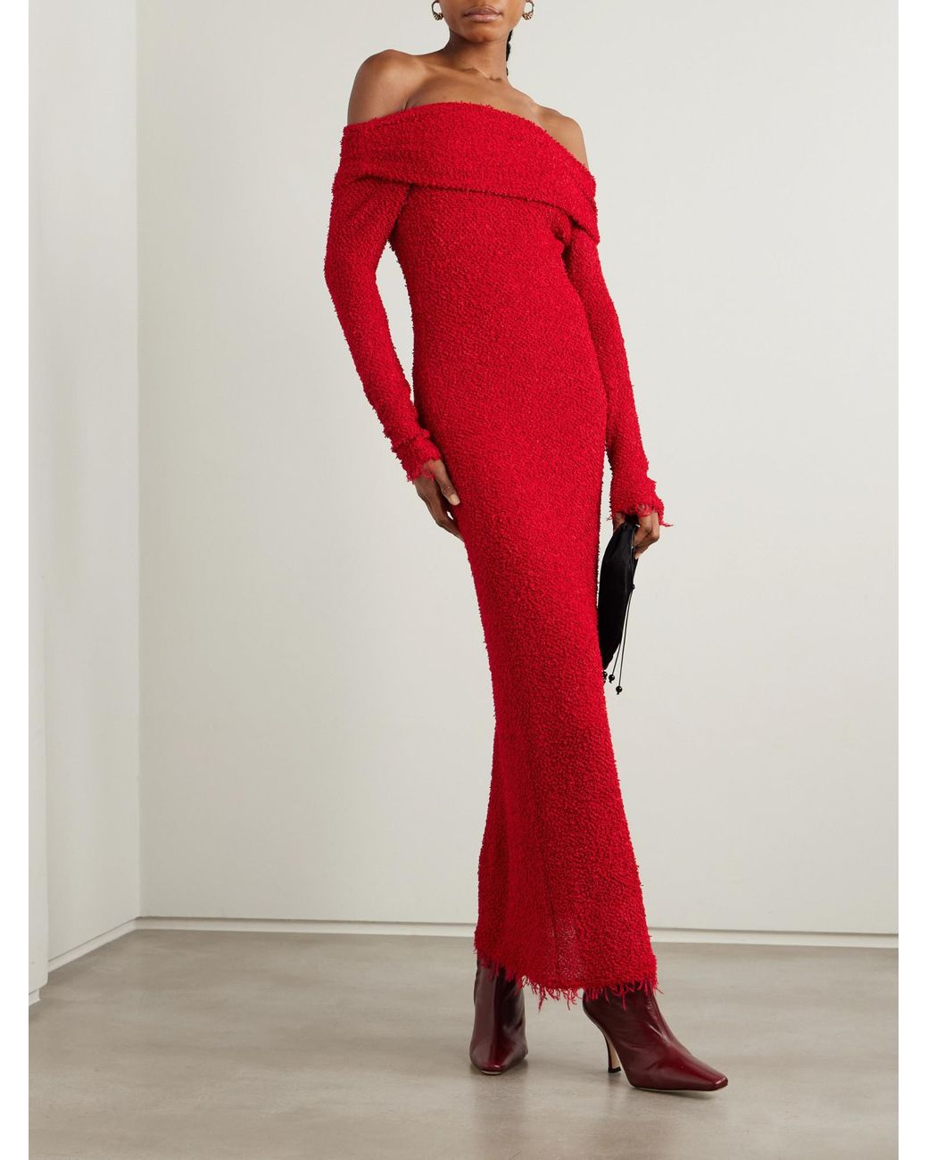 Isabel Marant Red Shoulder Bouclé Maxi Dress