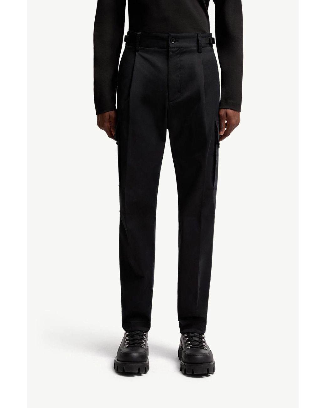 Moncler Black Gabardine Cargo Trousers for men