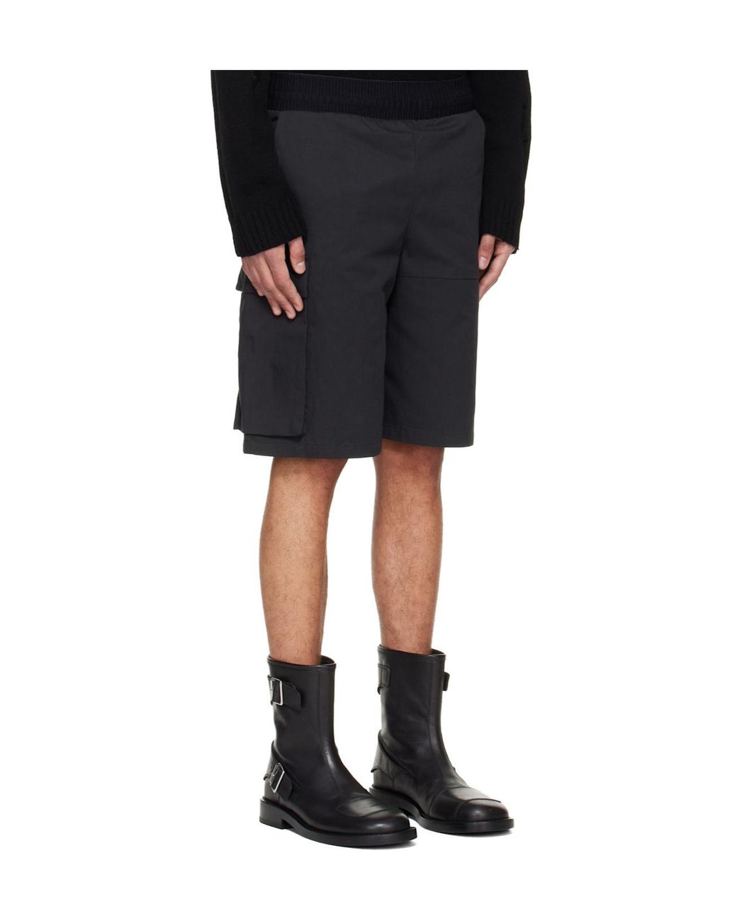 HELIOT EMIL Black Pulsar Elastic Waist Cargo Shorts for men