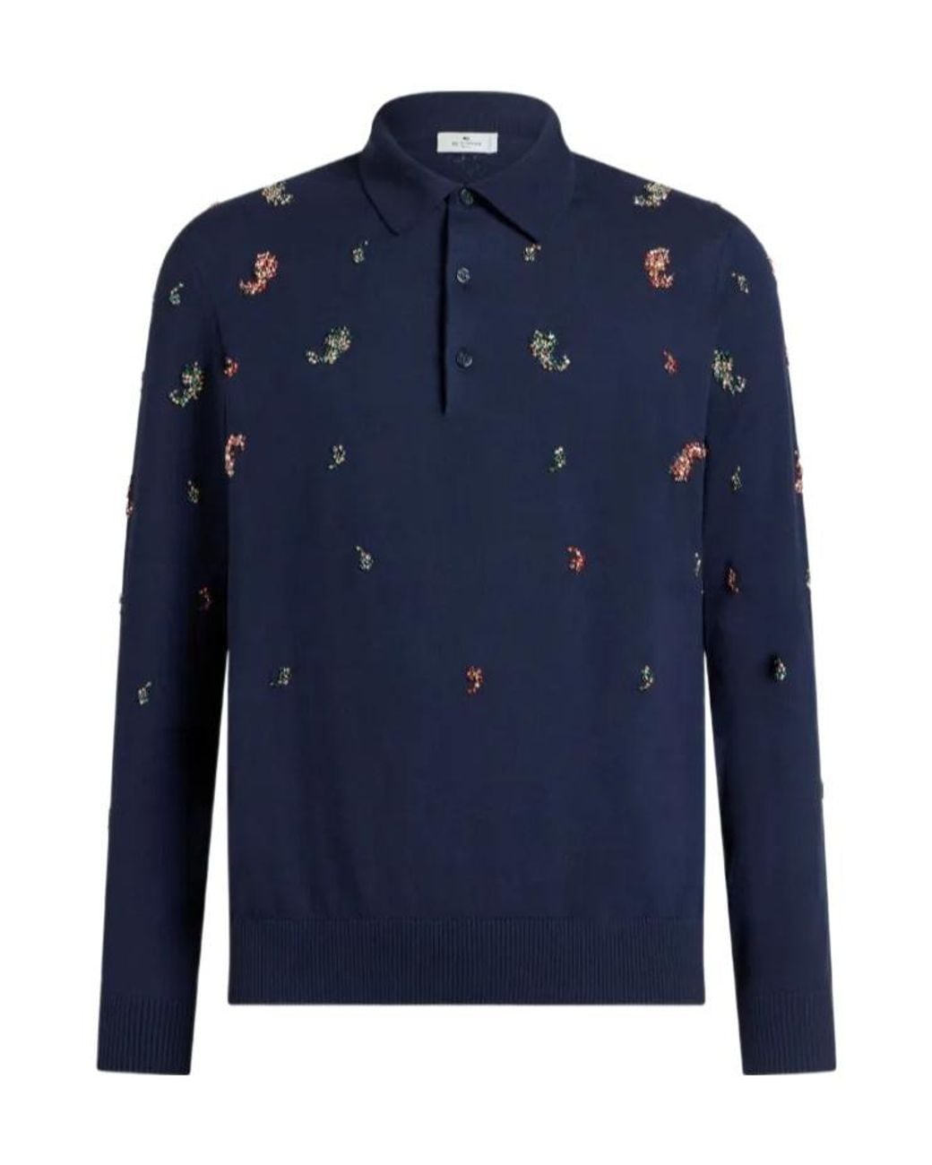 Etro Blue Polo Shirt With Crystal-Detailed Mini Paisley for men