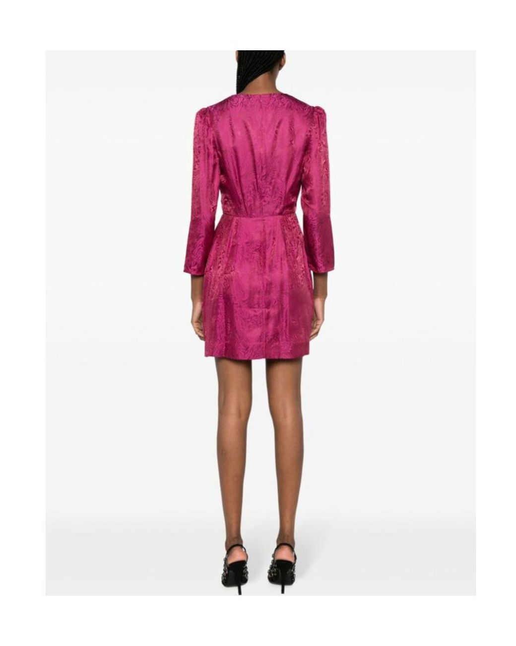 Saloni Pink Long-Sleeved V-Neck Dress