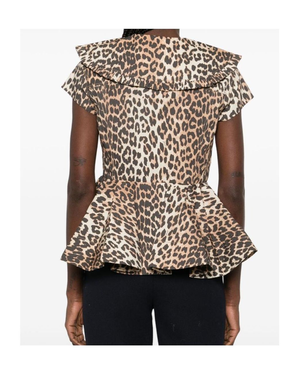 Ganni Multicolor Ruffled Leopard-Print Buttoned Top