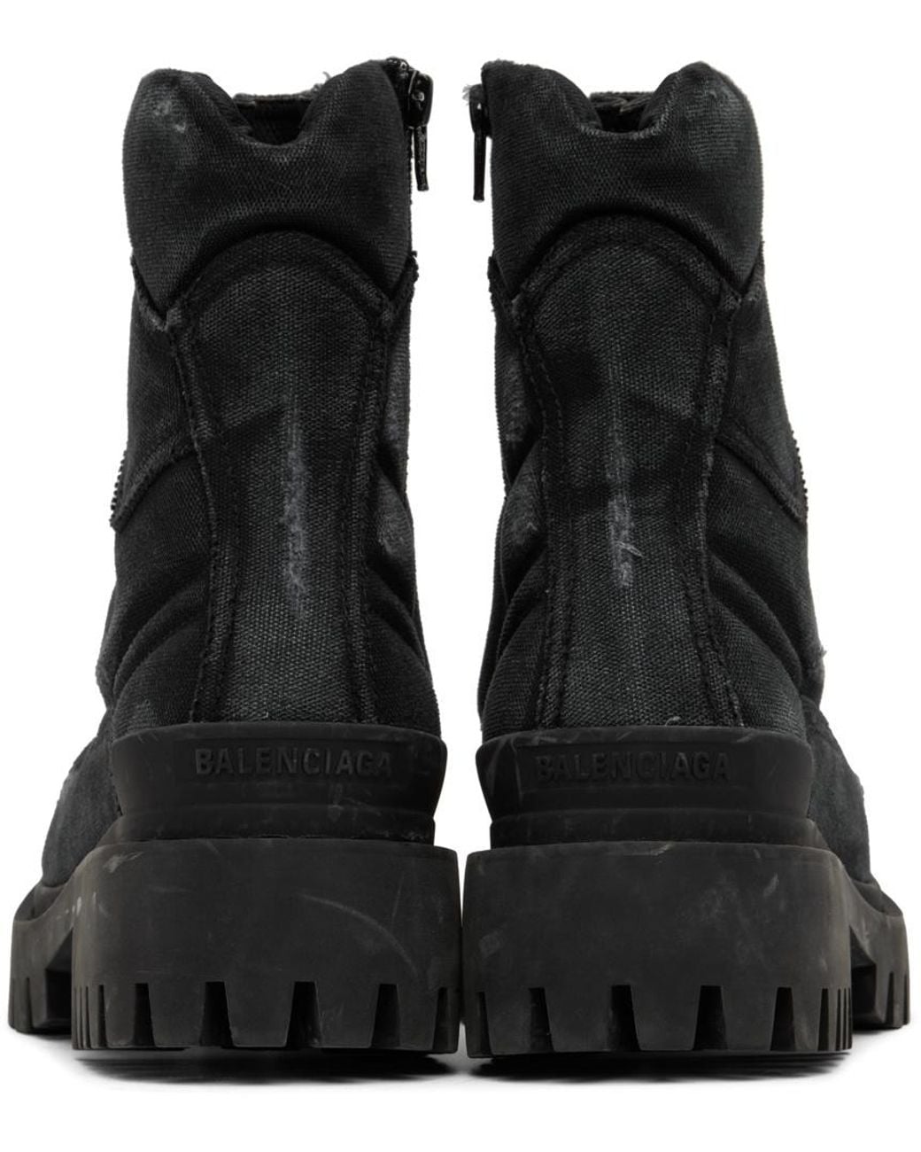 Balenciaga Black Worn-Out Effect Combat Boots for men
