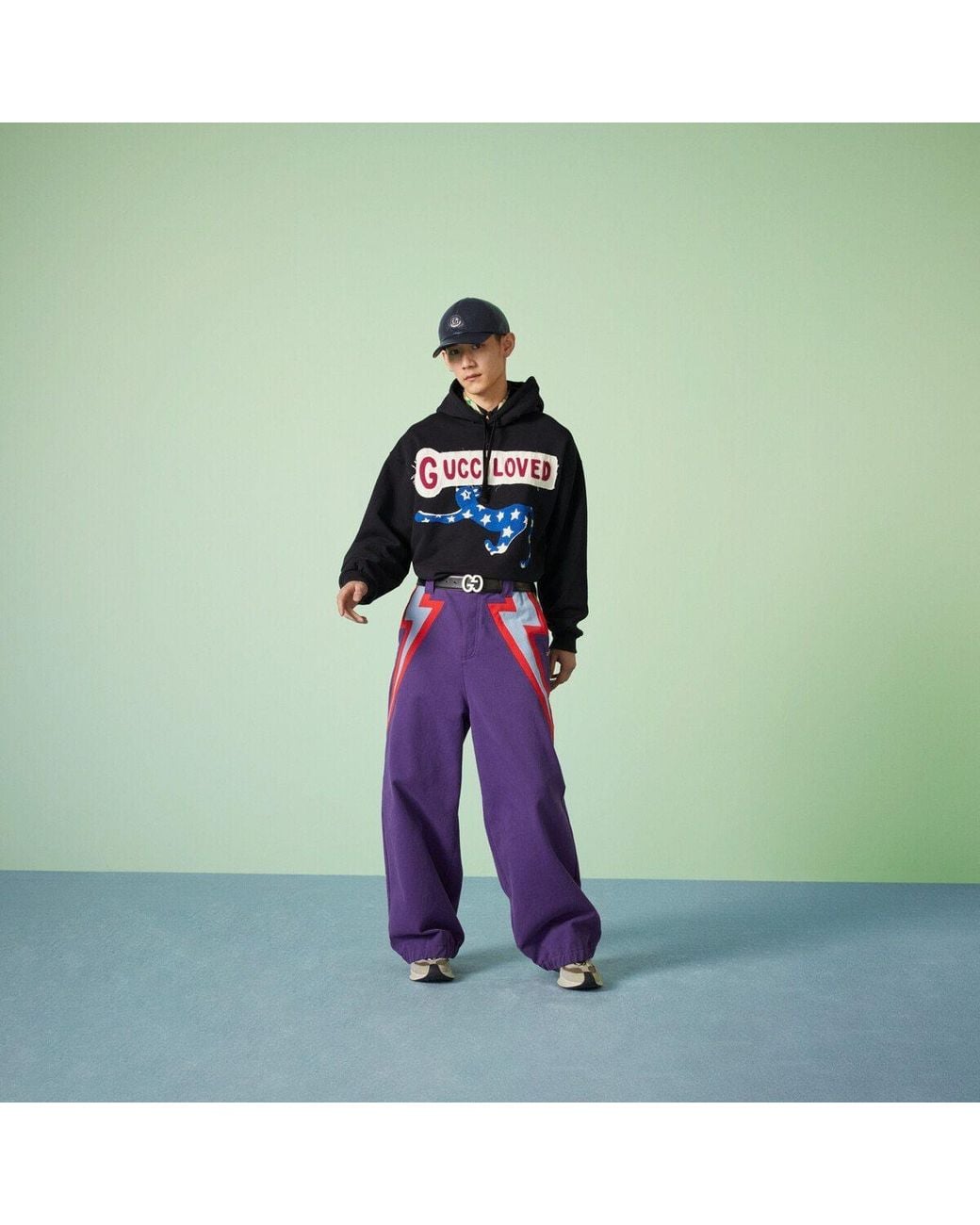 Gucci Blue Logo-Print Embroidered Hoodie for men