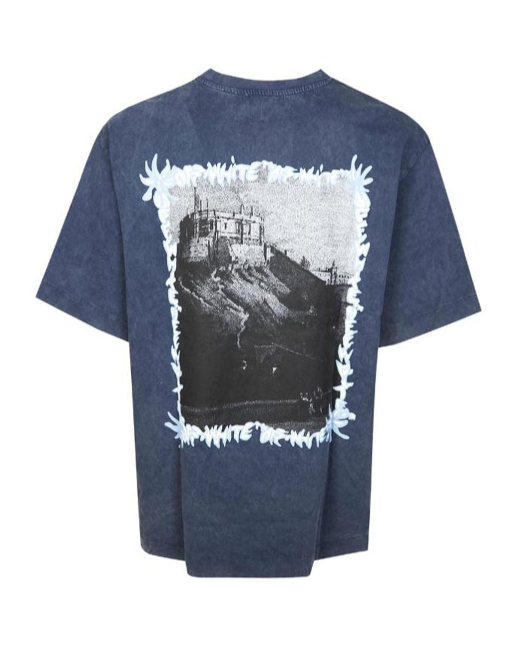Off-White c/o Virgil Abloh Blue Graphic Printed Crewneck T-Shirt for men