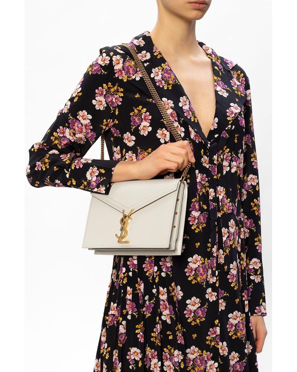 Saint Laurent Natural Cassandra Monogram Shoulder Bag